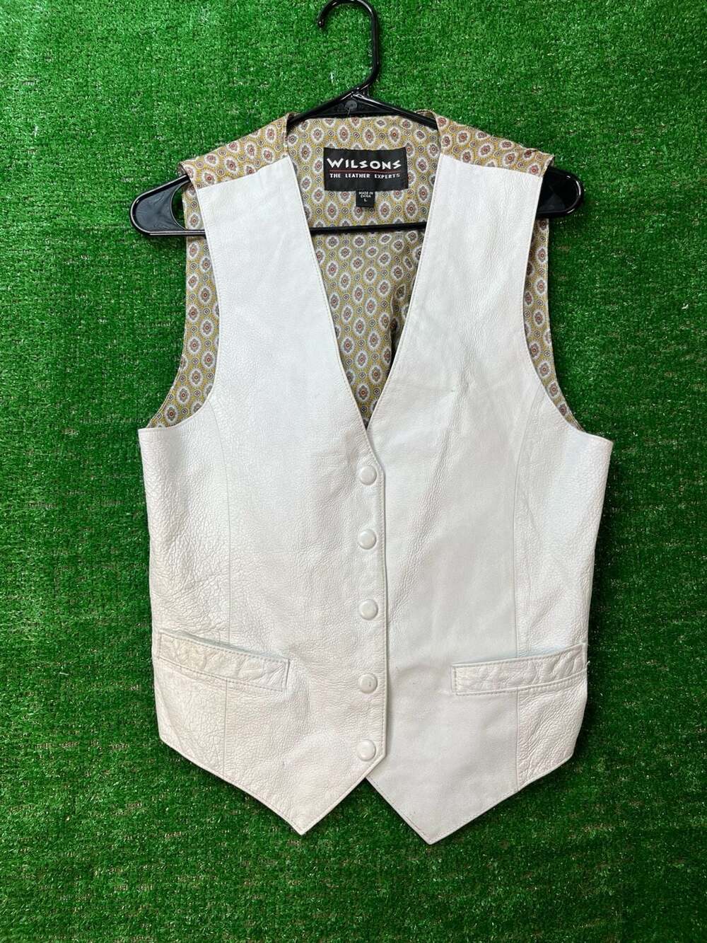 Wilsons Leather Vest Size L White Leather Paisley Lining